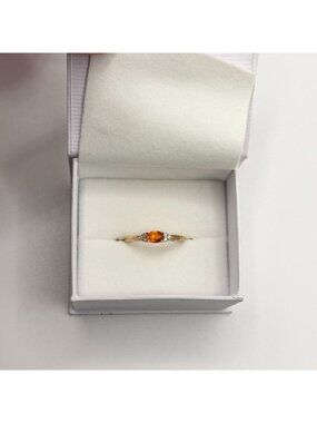 Natural Fire Opal Diamond Solid 14K Yellow Gold Stud Ring Size 7.5